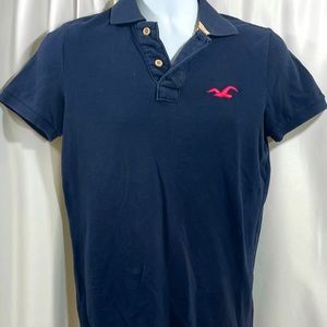 Hollister Men’s Blue Polo w Pink Logo Small